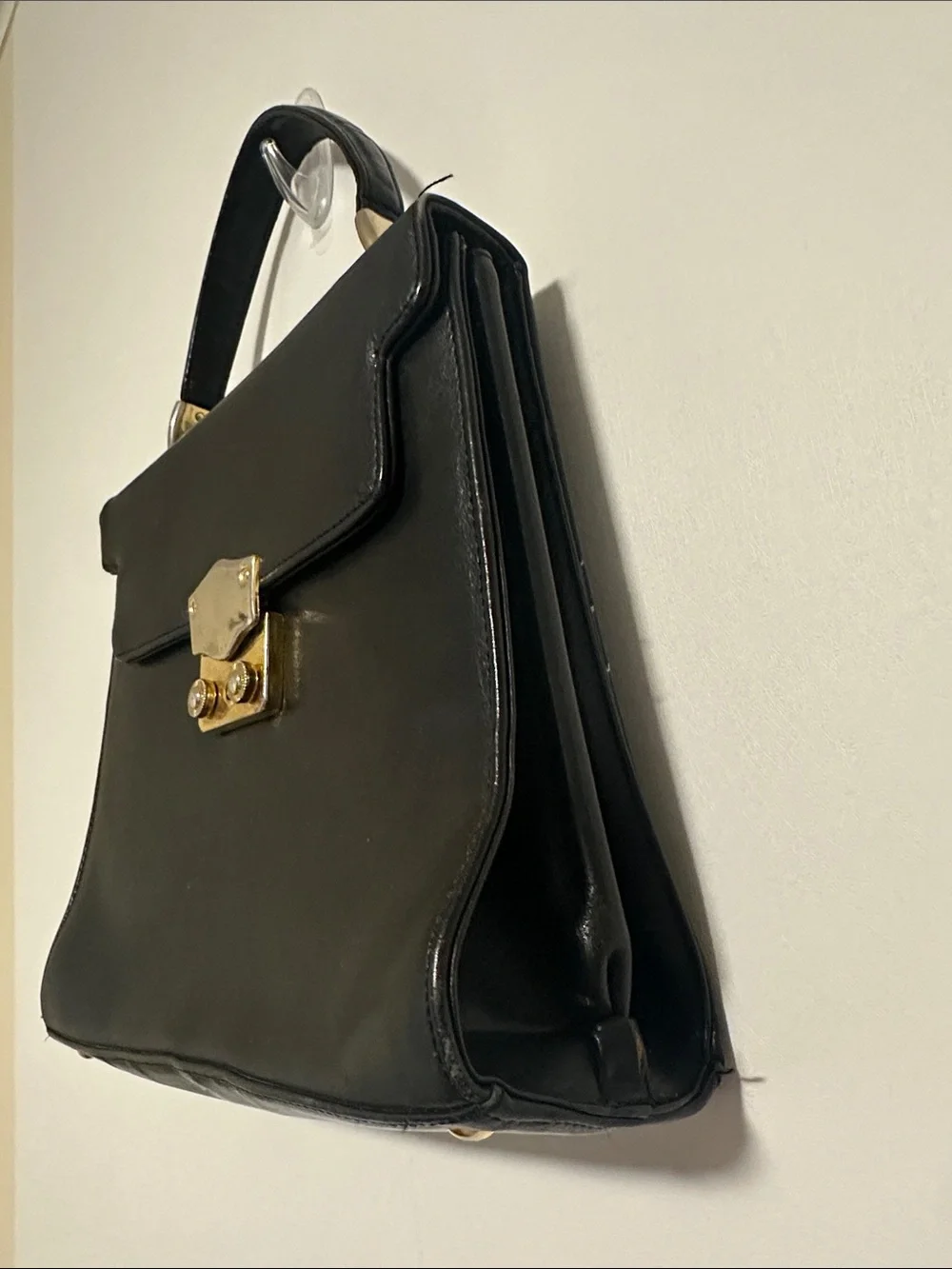 Vintage Suzy Smith Classic Black Leather Top-Handle Bag